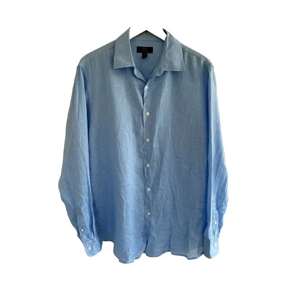 Club Room Luxury 100% Linen Shirt Men's Size Medium Blue Button Down Long Sleeve - Picture 2 of 7